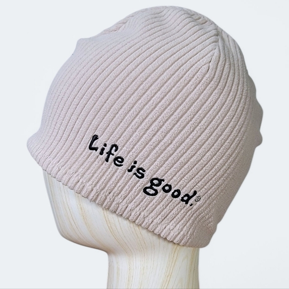 Life Is Good Reversible Beanie Cap Beige Ribbed And Black Fleece Men's One Size - Picture 1 of 13